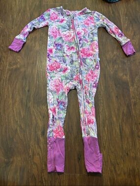 Posh Peanut Pink and Purple Floral One-Piece Footie